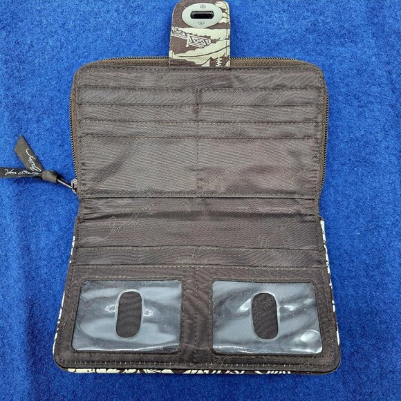 Vera Bradley Wallet Imperial Toile Brown Pink Floral Turnlock Zip Around Retired - Picture 3 of 10